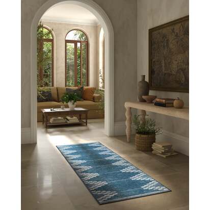 Sloane Blue Flatwoven Rug - 185 x 275 cm - Rug + Cushioned Pad System