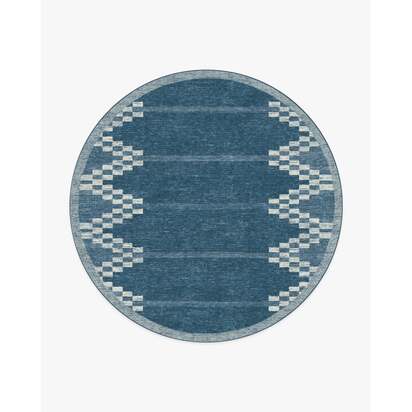 Sloane Blue Flatwoven Rug - 245 Round cm - Rug + Cushioned Pad System