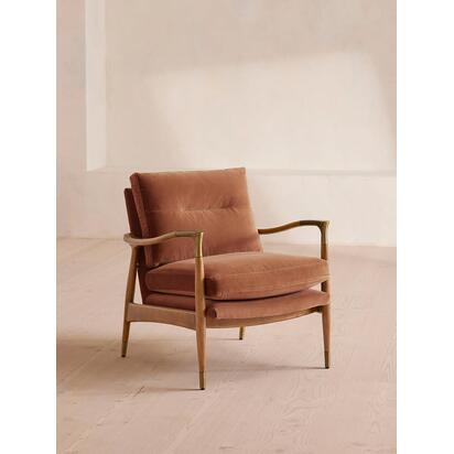 Theodore Oak Armchair, Velvet, Antique Rose