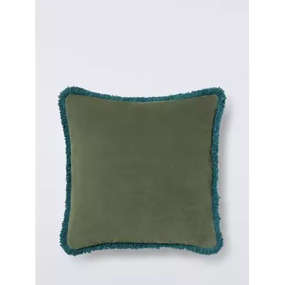 John Lewis Fringed Velvet Cushion Avocado | 45 x 45cm