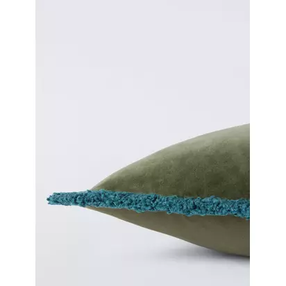 John Lewis Fringed Velvet Cushion Avocado | 45 x 45cm