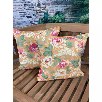 Laura Ashley Alys Outdoor Cushion, Set of 2 Ochre | H40 x W40 x D14cm