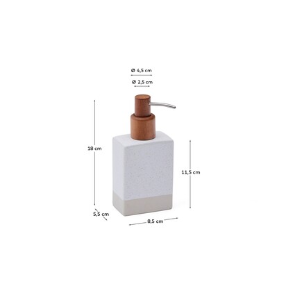 Careli soap dispenser in beige stoneware and acacia wood