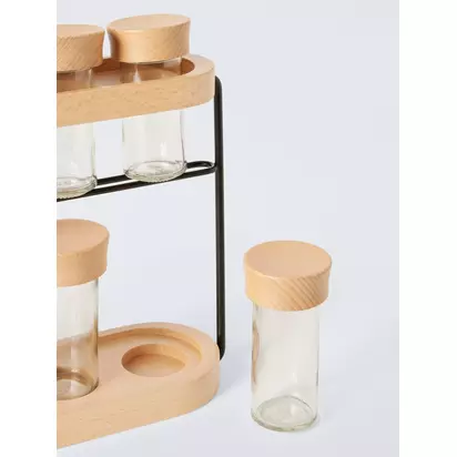 John Lewis Freestanding Beech Wood Spice Rack & 8 Jars Natural | H24.20cm * W29.30cm * D8.90cm
