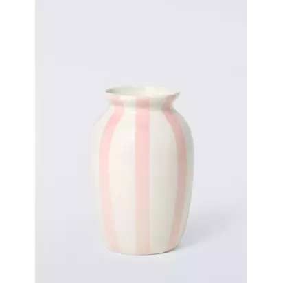 John Lewis Hand Painted Striped Stoneware Vase, H18cm Pink | 18 x 12.5 x 12.5 cm