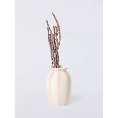 John Lewis Hand Painted Striped Stoneware Vase, H18cm Pink | 18 x 12.5 x 12.5 cm