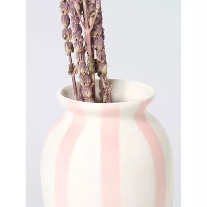 John Lewis Hand Painted Striped Stoneware Vase, H18cm Pink | 18 x 12.5 x 12.5 cm