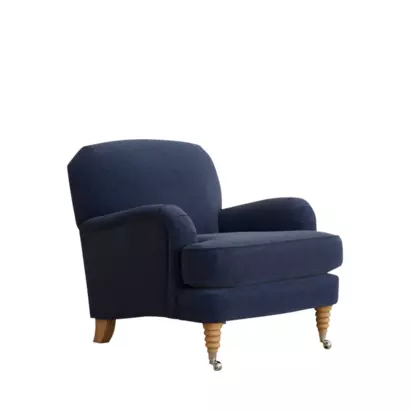 Laura Ashley Lynden Armchair, Oak Leg Nantmor Midnght Navy | H83 x W76 x D92cm