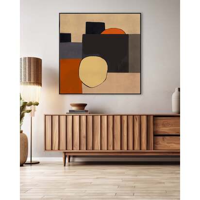 Mid Century Abstract III Framed Canvas 73 x 73 cm Brown