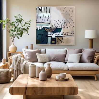 Abstract Still Life Framed Canvas 73 x 73 cm Black