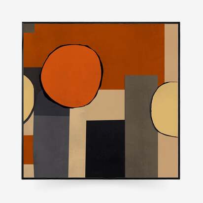 Mid Century Abstract II Framed Canvas 73 x 73 cm Brown