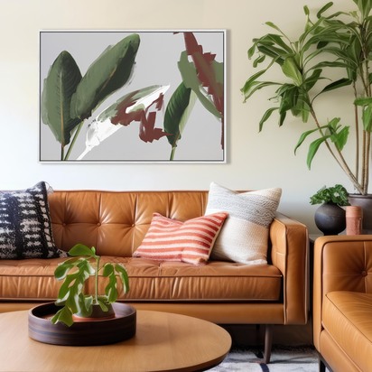 Abstract Botanical Leaves Framed Canvas 73 x 103 cm Black
