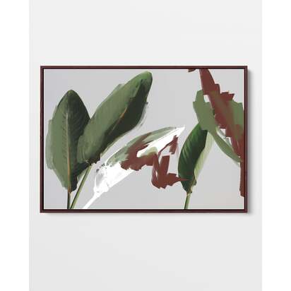 Abstract Botanical Leaves Framed Canvas 93 x 123 cm Brown
