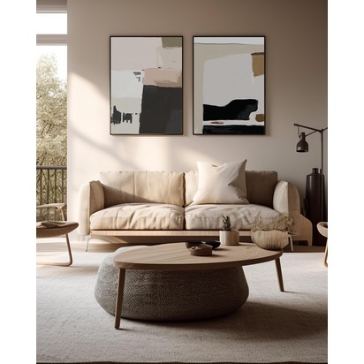 Abstract Pastel Beige Framed Canvas Set 73 x 103 cm Black