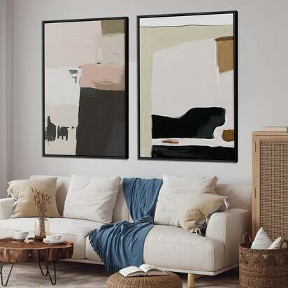 Abstract Pastel Beige Framed Canvas Set 73 x 103 cm Black