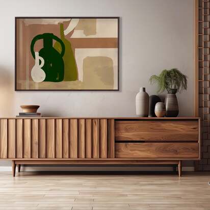 Trio Of Pots Study Framed Canvas 73 x 103 cm Black