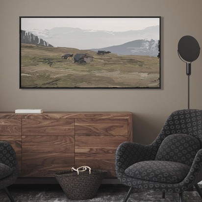 Highlands Forest Landscape Framed Canvas 100 x 50 cm Natural