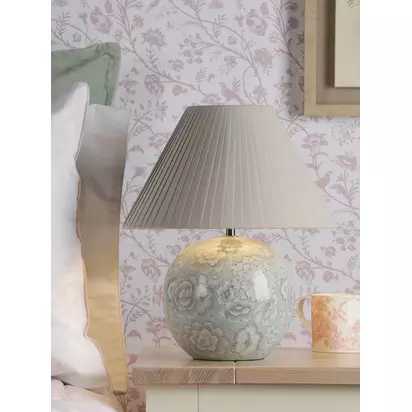 Laura Ashley Montford Floral Ceramic Table Lamp, Light Blue Blue Mid | H39 x W33 x D33cm