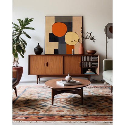 Mid Century Abstract Framed Canvas 73 x 73 cm Black