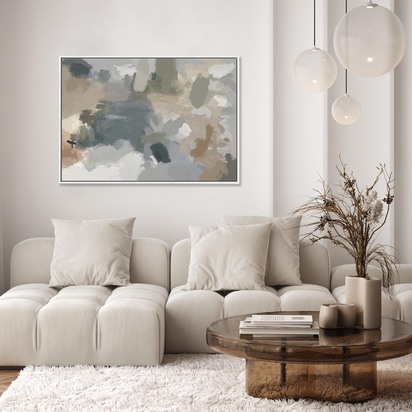 Impressionist Neutral Mood Framed Canvas 53 x 73 cm Black