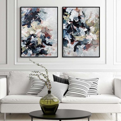 Abstract Blush River Canvas Set Of 2 43 x 53 cm Natural