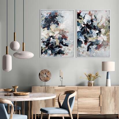 Abstract Blush River Canvas Set Of 2 43 x 53 cm Natural