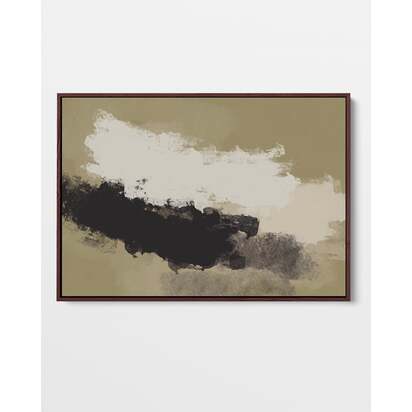 Olive Green On Black Strokes Framed Canvas 73 x 103 cm Brown