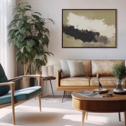 Olive Green On Black Strokes Framed Canvas 73 x 103 cm Brown