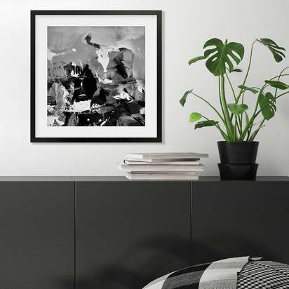 Black Abstraction II Framed Art 53 x 53 cm White Frame