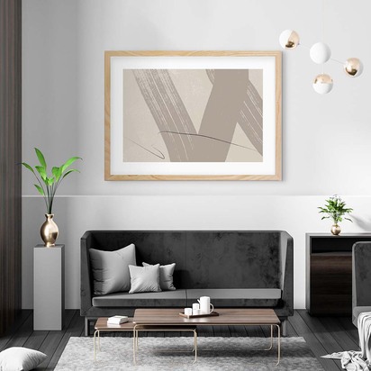 Neutral Brush Marks Framed Print 53 x 73 cm Brown Frame