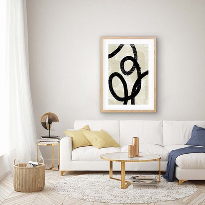 Neutral Curved Lines Framed Print 73 x 103 cm Black Frame