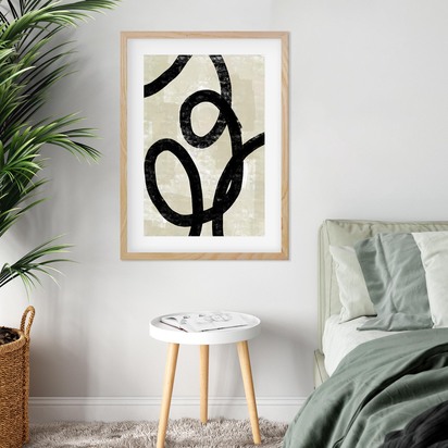 Neutral Curved Lines Framed Print 73 x 103 cm Black Frame