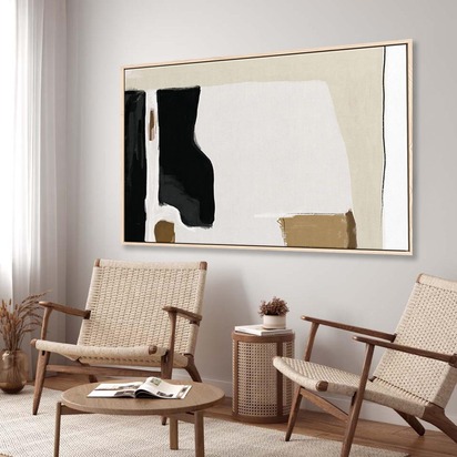 Abstract Pastel Beige Colours Framed Canvas 93 x 153 cm Black