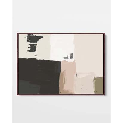 Abstract Beige Framed Canvas 73 x 103 cm Black