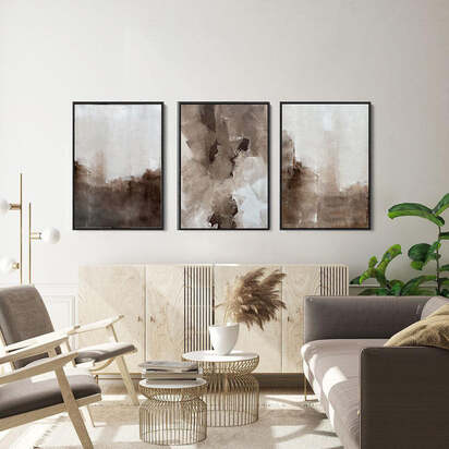 Abstract Brown Shade Canvas Set of 3 53 x 73 cm Black