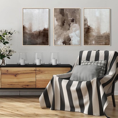Abstract Brown Shade Canvas Set of 3 53 x 73 cm Black