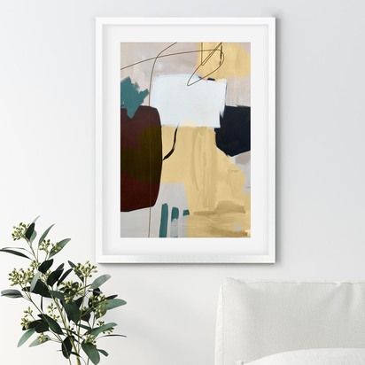 Abstract Ochre Shapes Art Print 63 x 93 cm Oak Frame