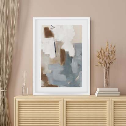 Neutral Abstract Shapes Framed Art 53 x 73 cm Black Frame