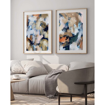 Golden Brushstroke - Print Set Of 2 73 x 103 cm Black Frame
