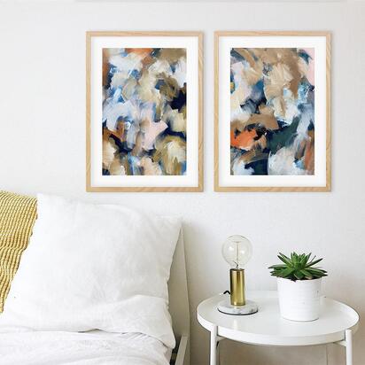 Golden Brushstroke - Print Set Of 2 73 x 103 cm Black Frame