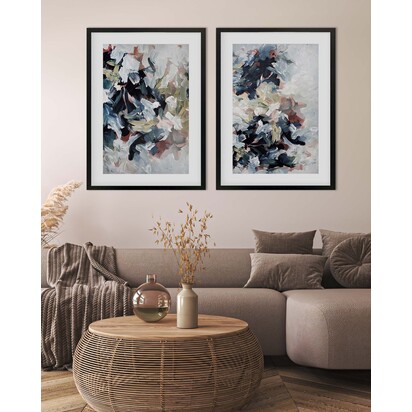 Abstract Blush River Tones Set Of 2 Prints 53 x 73 cm Oak Frame