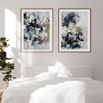 Abstract Blush River Tones Set Of 2 Prints 53 x 73 cm Oak Frame