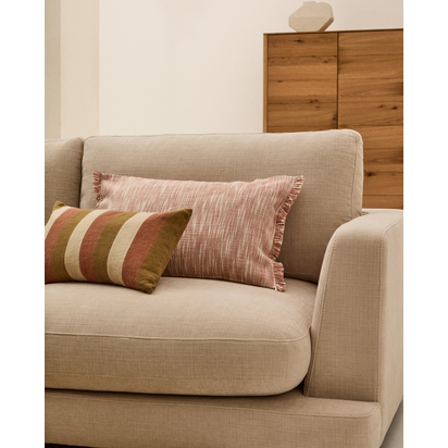 Mirea terracotta cotton jacquard cushion cover with fringing 40 x 60cm
