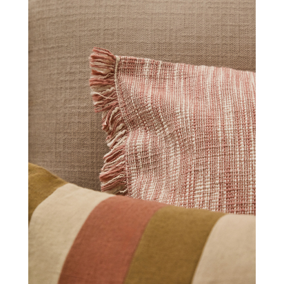 Mirea terracotta cotton jacquard cushion cover with fringing 40 x 60cm