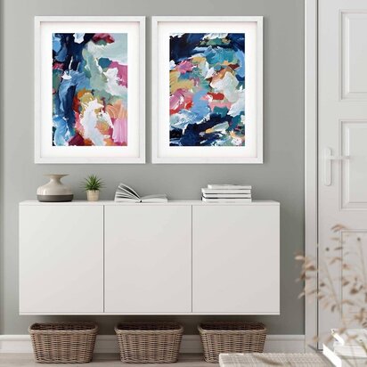 Modern Vibrant Abstract Seascape - Print Set Of 2 53 x 73 cm Oak Frame