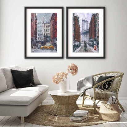 New York City Impressionist - Print Set Of 2 53 x 73 cm Black Frame