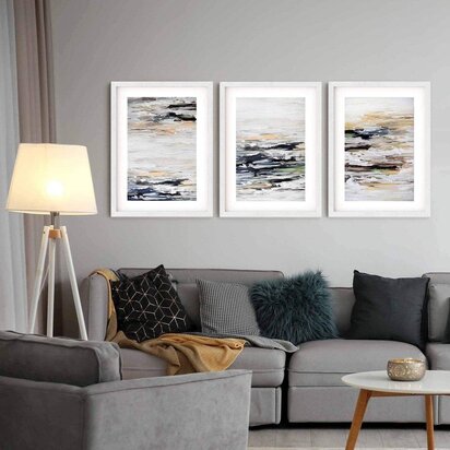 Abstract Dawn - Print Set Of 3 53 x 73 cm Oak Frame
