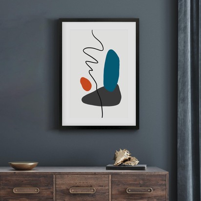 Modern Shapes With Line Framed Art 73 x 103 cm Black Frame