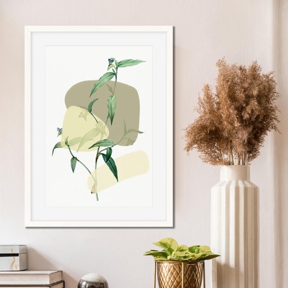 Vintage Plant With Shapes 2 Framed Art 33 x 43 cm Black Frame