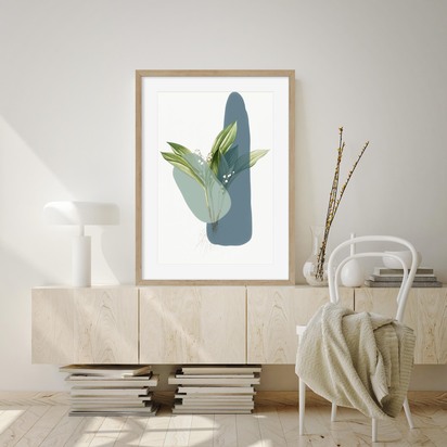 Modern Botanical Abstract Framed Art 33 x 43 cm Oak Frame